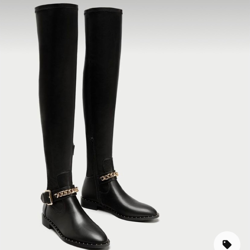 Zara flat over the knee boots with chain